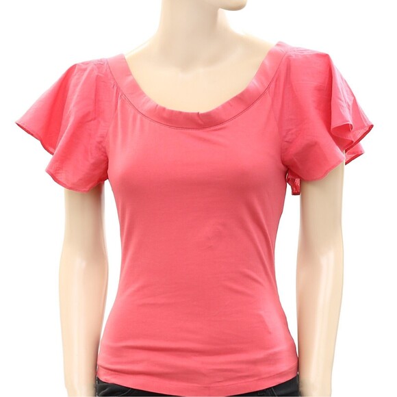 Maeve Anthropologie Off-The-Shoulder Flutter Blouse Top Short Sleeve XS 235034 - Picture 6 of 9